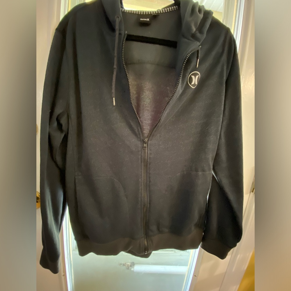 Hurley Boys Zip up front , Fleece Heather Gray size L hoody Nike Dri-fit sz L